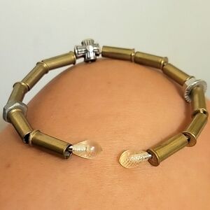 Brass 22 bullet casings nuts bolts cross charms vtg screw unisex ammo bracelet